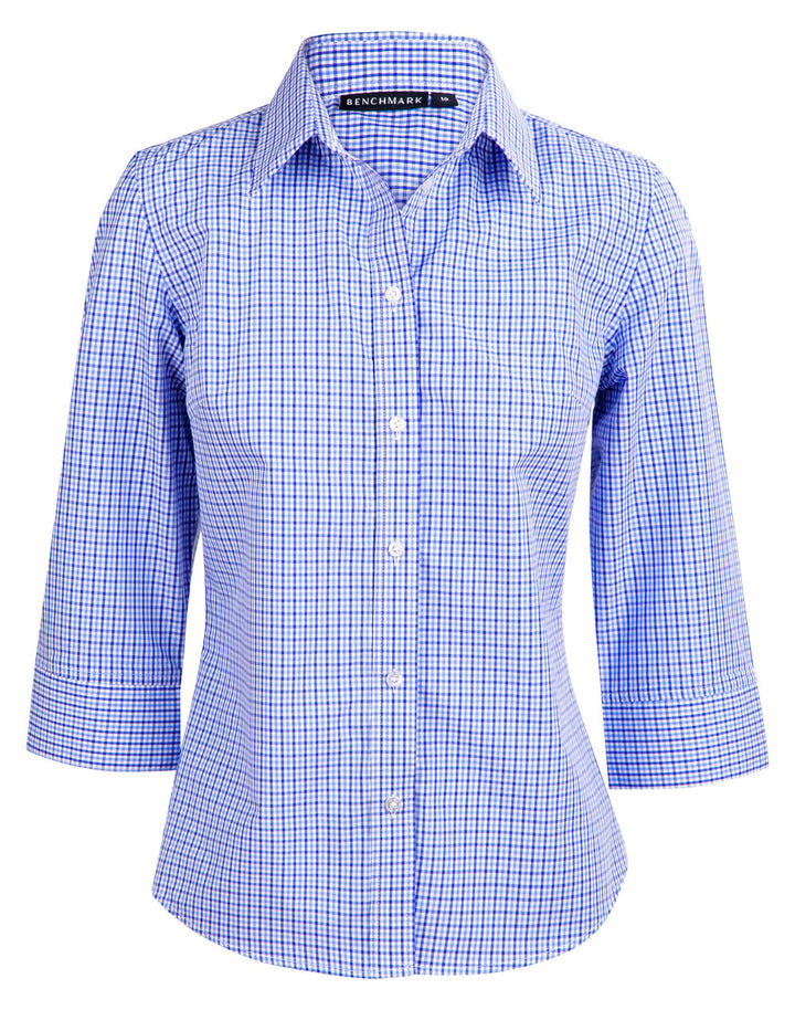 Ladies Two Tone Gingham 3/4 Sleeve Shirt - M8320Q