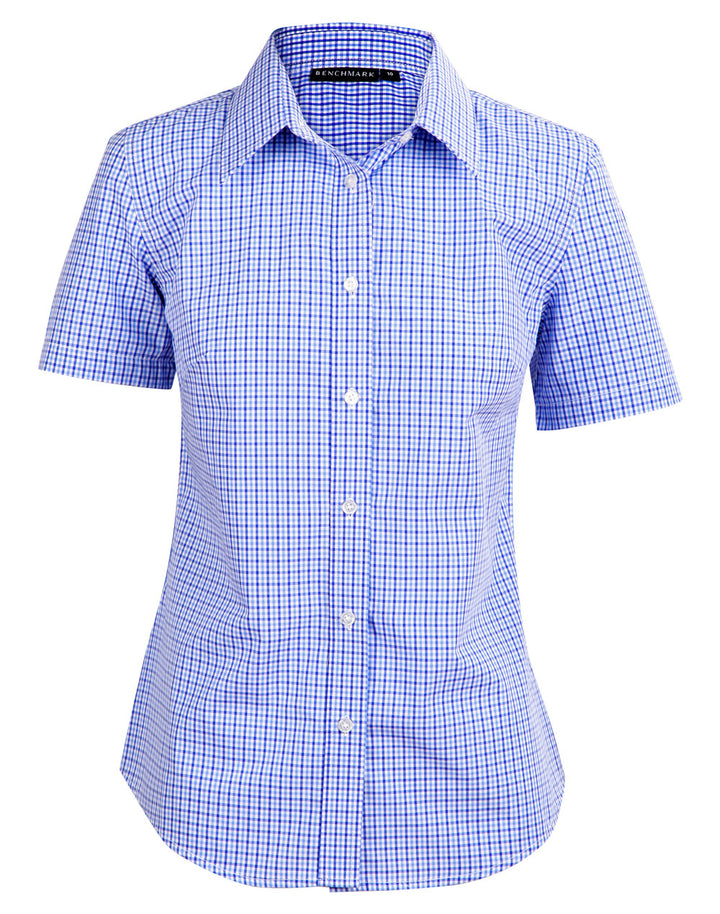 Ladies Two Tone Gingham Short Sleeve Shirt - M8320S