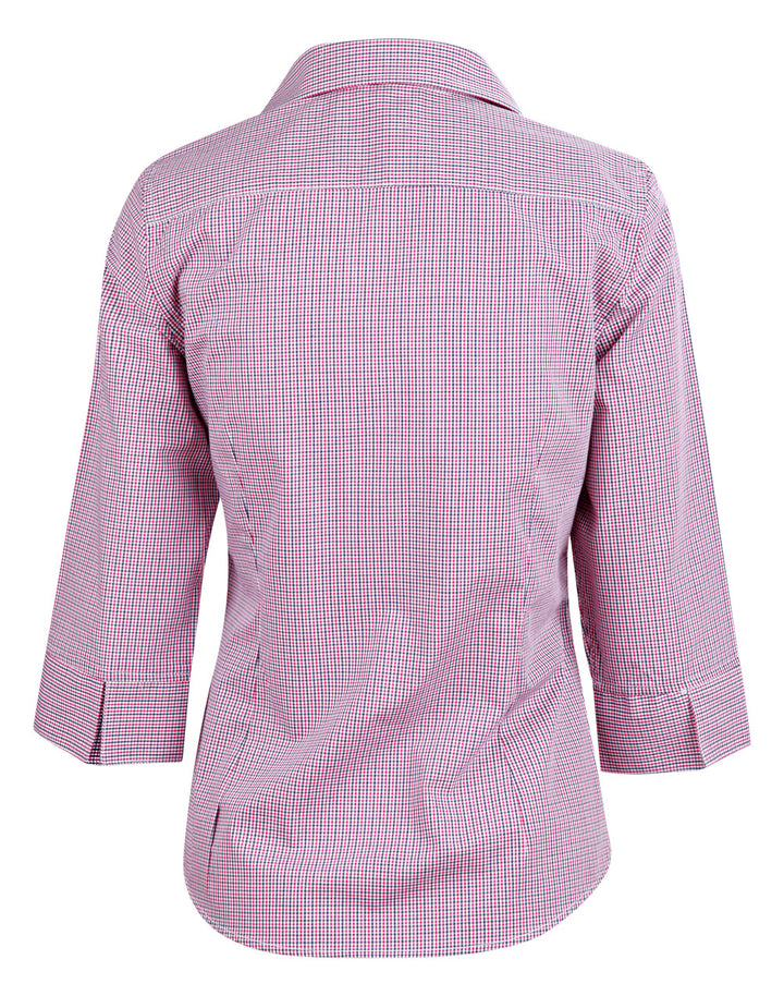Ladies Two Tone Mini Gingham 3/4 Sleeve Shirt - M8340Q