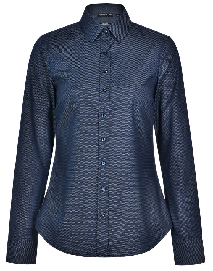 Ladies Dot Jacquard Stretch Long Sleeve Ascot Shirt - M8400L