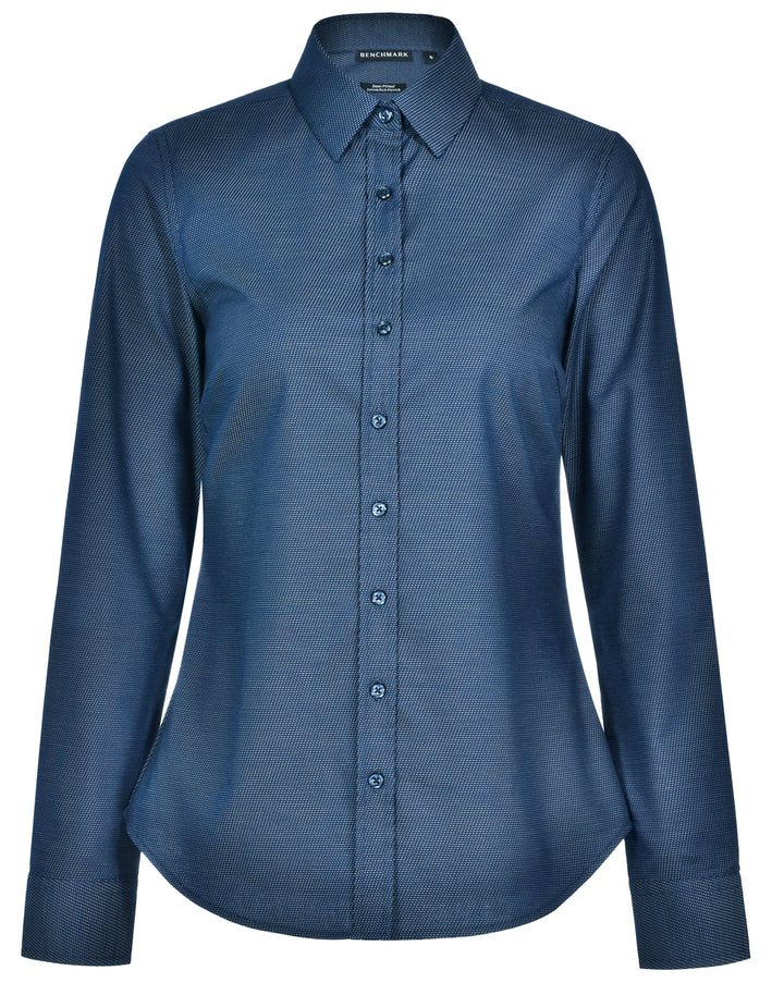 Ladies Dot Jacquard Stretch Long Sleeve Ascot Shirt - M8400L