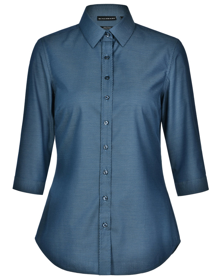 Ladies Dot Jacquard Stretch 3/4 Sleeve Ascot Shirt - M8400Q