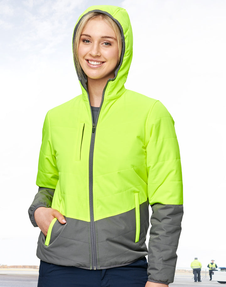 Unisex Hi Vis Modern Styling Hooded Puffer Jacket - SW80