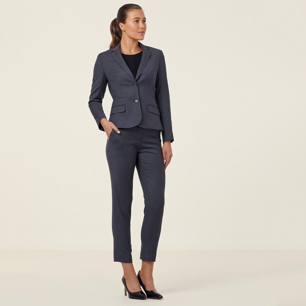 Ladies Sharkskin 2 Button Mid Length Detail Jacket - CAT1F4