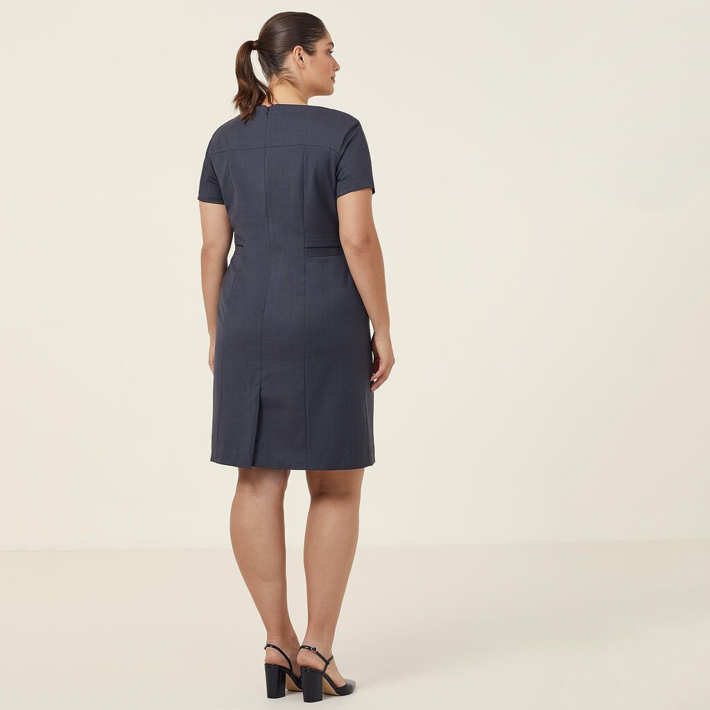 Ladies Sharkskin Short Sleeve Detail Dress - CBL - CAT6BE