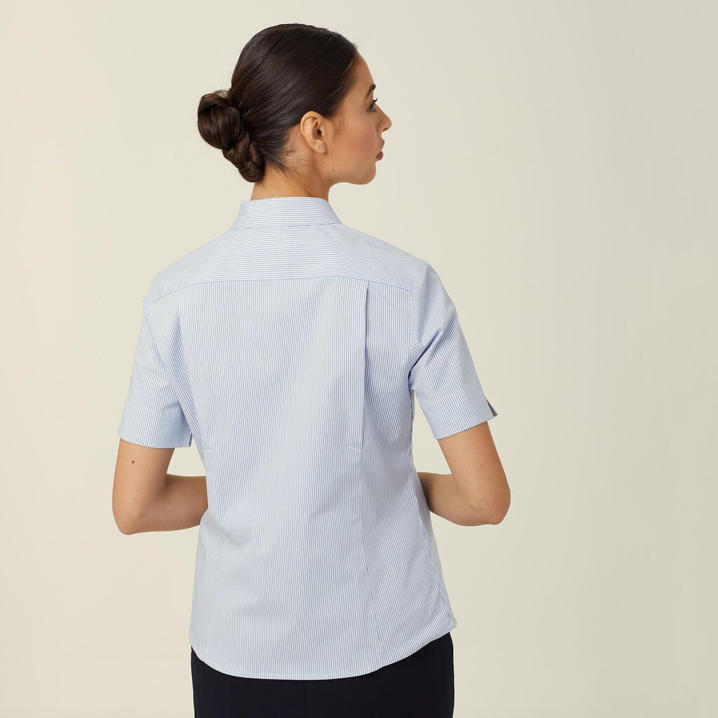 Ladies Avignon Stretch Poplin Fine Block Stripe Short Sleeve Shirt - CATUK5