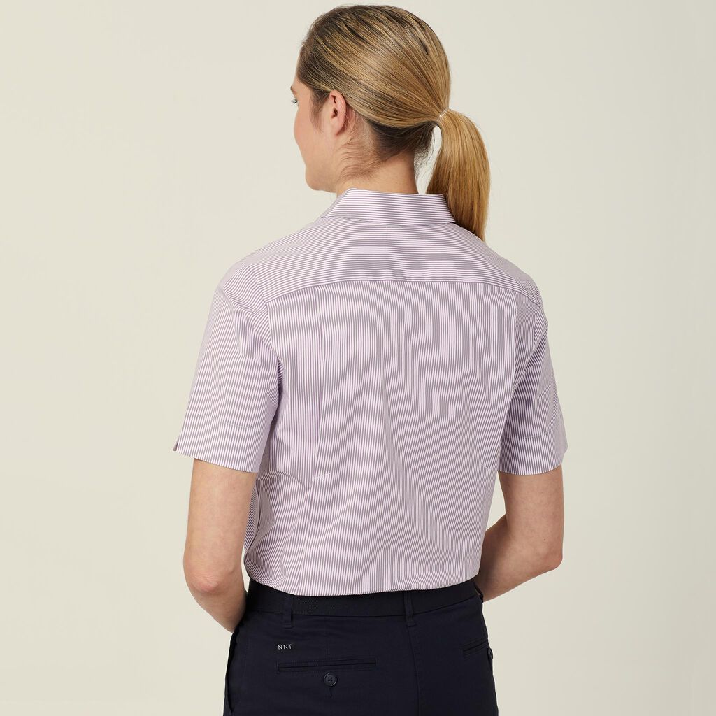 Ladies Avignon Stretch Poplin Fine Block Stripe Short Sleeve Shirt - CATUK5